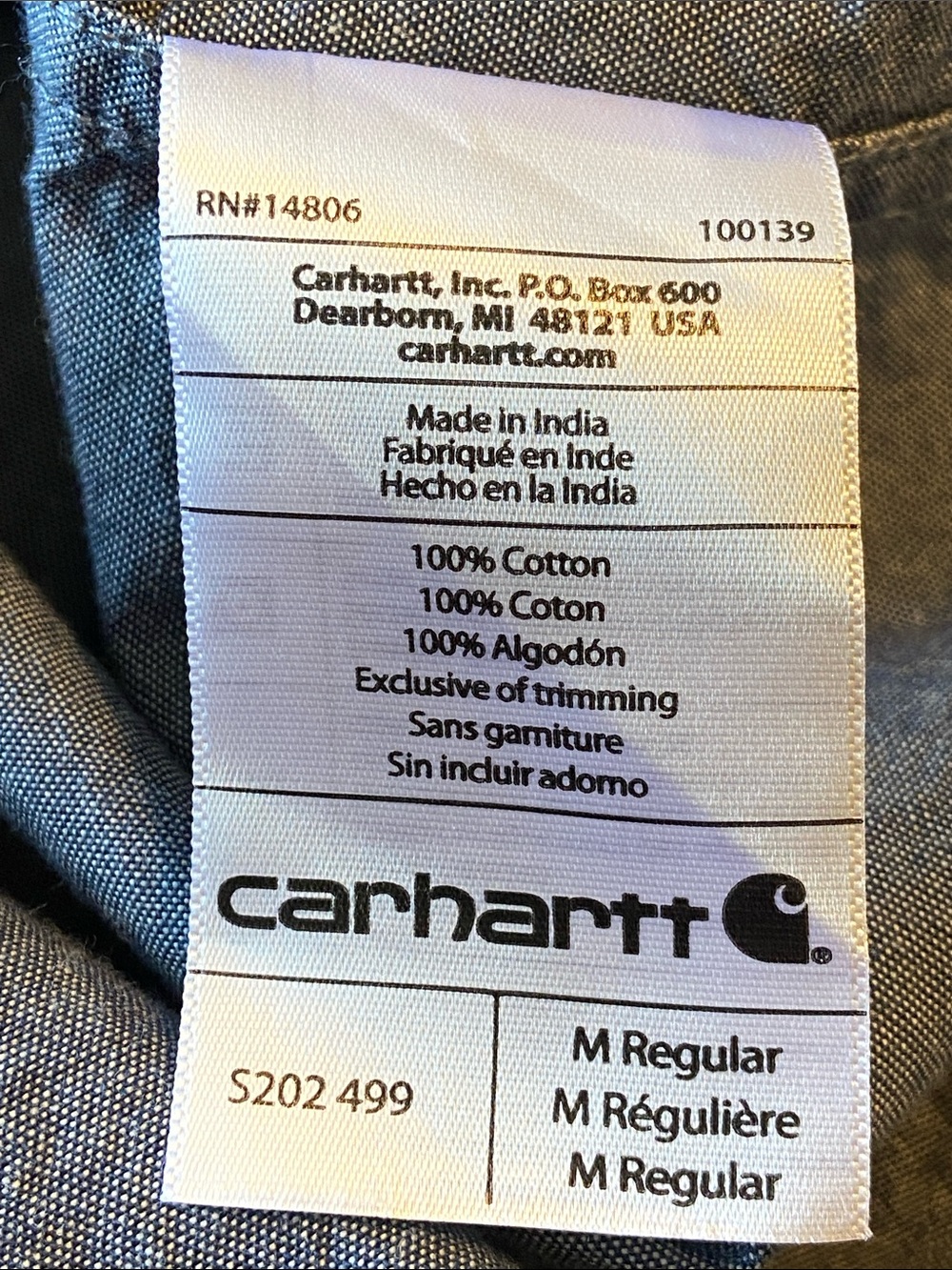 Carhartt Relaxed Fit Denim Blue Chambray Button Up Cotton Size Medium - Picture 7 of 11
